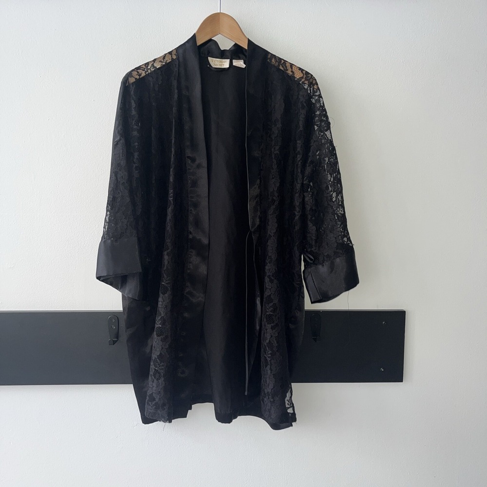 Vintage Victoria's‎ Secret Gold Label, Black Lace Short Robe. One Size